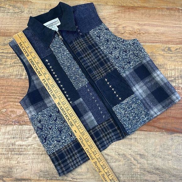 Vintage Leather Wool Knit Patchwork Zip Up Dress Barn Vest Size Medium - Picture 7 of 8